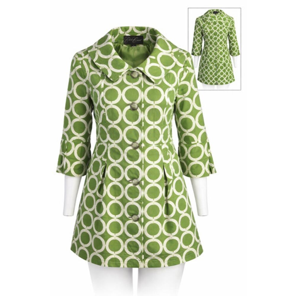 Eden Court Green Geometric Mod Raincoat Trench Jacket Retro Preppy Size S